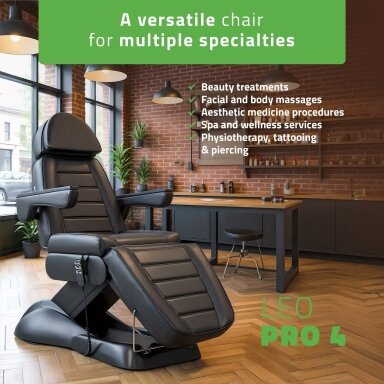 Elektrinis kosmetologinis krėslas Leo PRO 4 Comfy Base, juodas Elektrinis kosmetologinis krėslas Leo PRO 4 Comfy Base, juodas