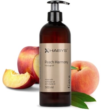 Masažo aliejus HABYS Gaya Peach Harmony – persikų kvapo, 500 ml Masažo aliejus HABYS Gaya Peach Harmony – persikų kvapo, 500 ml