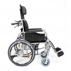 Aliuminis neįgaliojo vežimėlis su atlošu ir gulima funkcija, juodas