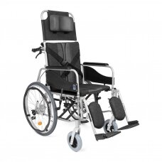 Aliuminis neįgaliojo vežimėlis su atlošu ir gulima funkcija, juodas