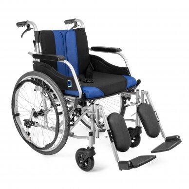 Aliuminis neįgaliojo vežimėlis su atlenkiama nugaros atrama, mėlynas