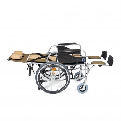 Aliuminis neįgaliojo vežimėlis su atlošu ir gulima funkcija, smėlio spalvos 3