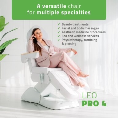 Elektrinis kosmetologinis krėslas Leo PRO 4 Comfy Base, baltas Elektrinis kosmetologinis krėslas Leo PRO 4 Comfy Base, baltas
