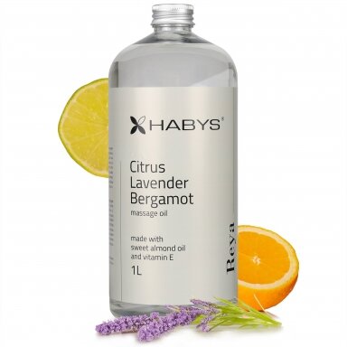 Masažo aliejus HABYS Reya Citrus Lavender Bergamot – profesionalus, 1 l Masažo aliejus HABYS Reya Citrus Lavender Bergamot – profesionalus, 1 l
