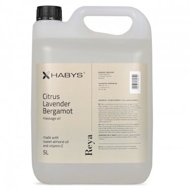 Masažo aliejus HABYS Reya Citrus Lavender Bergamot – profesionalus, 5 l Masažo aliejus HABYS Reya Citrus Lavender Bergamot – profesionalus, 5 l