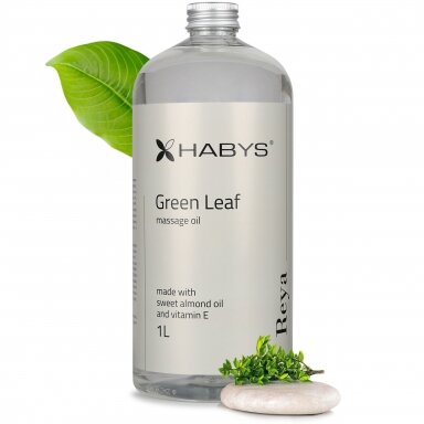 Masažo aliejus HABYS Reya Green Leaf – žaliosios arbatos kvapo, 1 l Masažo aliejus HABYS Reya Green Leaf – žaliosios arbatos kvapo, 1 l