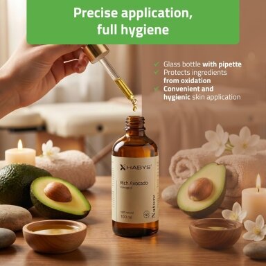 Masažo aliejus HABYS Nature Rich Avocado – 100 % avokadų aliejus, 100 ml Masažo aliejus HABYS Nature Rich Avocado – 100 % avokadų aliejus, 100 ml
