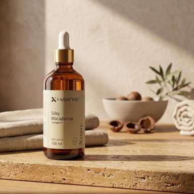 Masažo aliejus HABYS Nature Silky Macadamia – 100 % makadamijų, 100 ml Masažo aliejus HABYS Nature Silky Macadamia – 100 % makadamijų, 100 ml