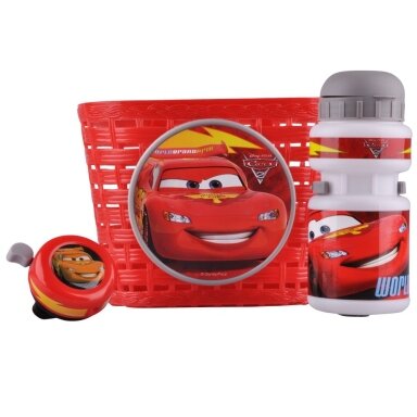 Rinkinys vaikiškam dviračiui (krepšelis, skambutis, gertuvė) Disney Cars