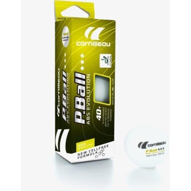 Varžybiniai stalo teniso kamuoliukai Cornilleau P-BALL ABS Evolution 3★ ITTF, 3 vnt. – balti Varžybiniai stalo teniso kamuoliukai Cornilleau P-BALL ABS Evolution 3★ ITTF, 3 vnt. – balti