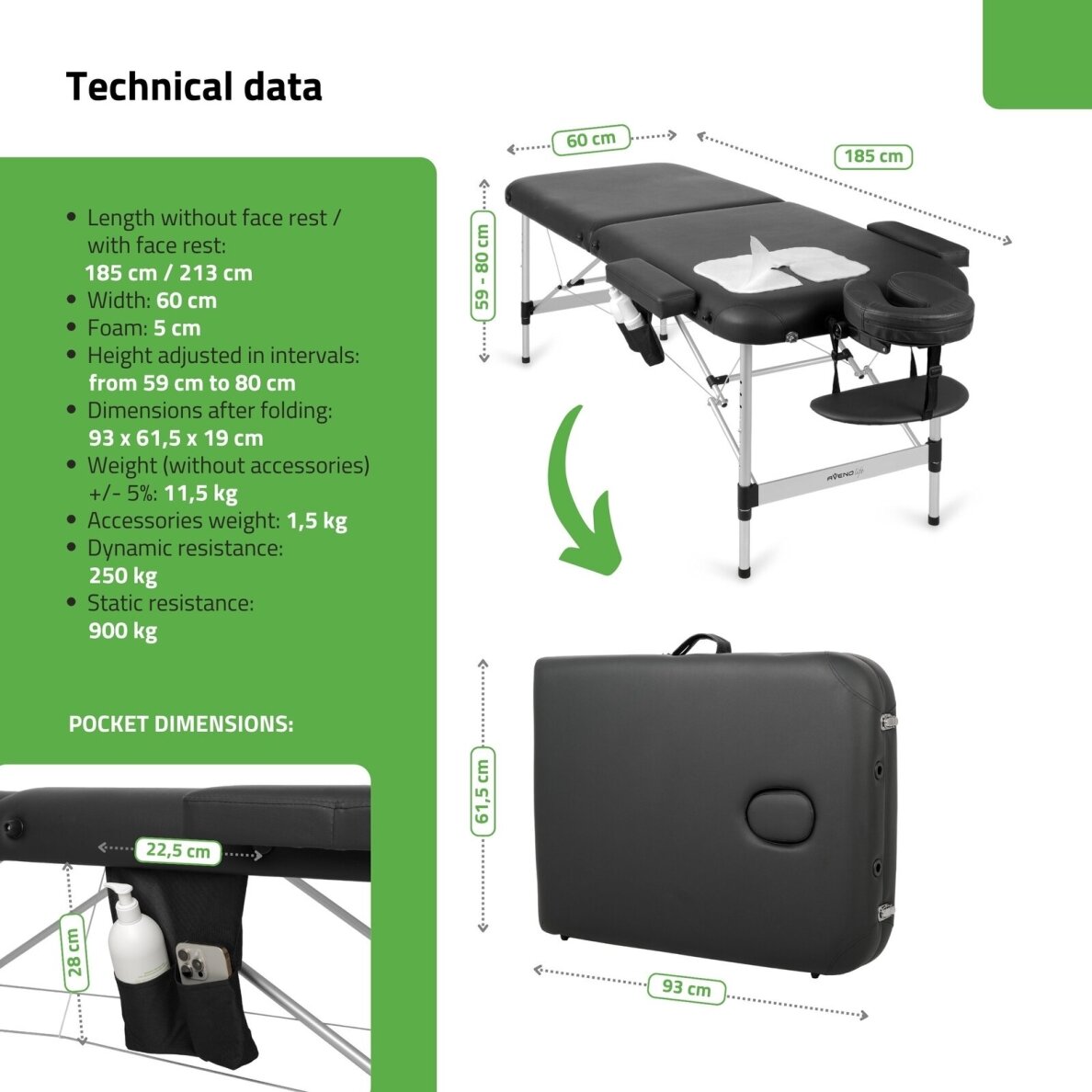 Sulankstomas masažo stalas AVENO LIFE Nadia 60 Comfy Base – aliumininis, 11,5 kg 6