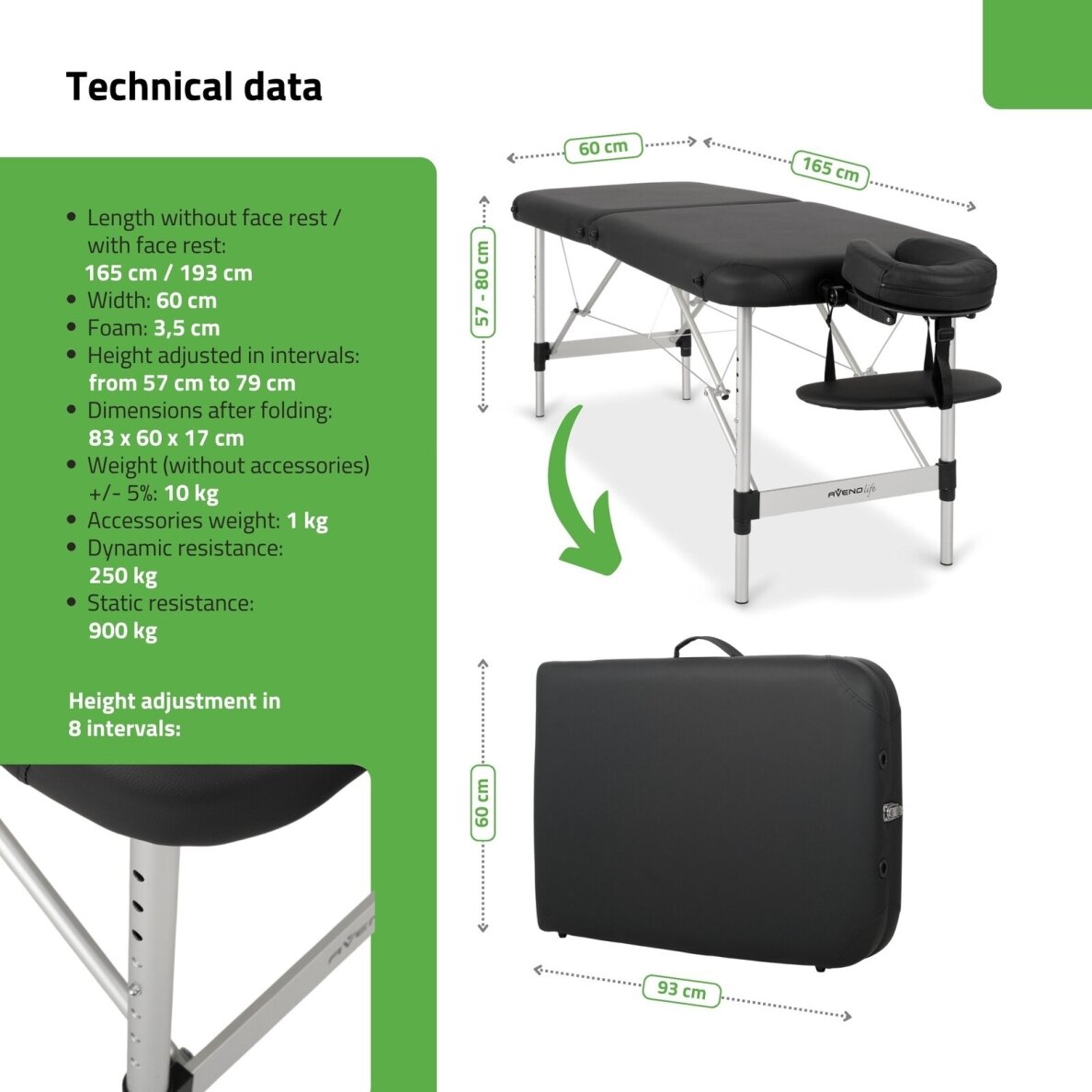 Sulankstomas masažo stalas AVENO LIFE Nina 60 Comfy Base – aliumininis, tik 10 kg 4 Sulankstomas masažo stalas AVENO LIFE Nina 60 Comfy Base – aliumininis, tik 10 kg 4