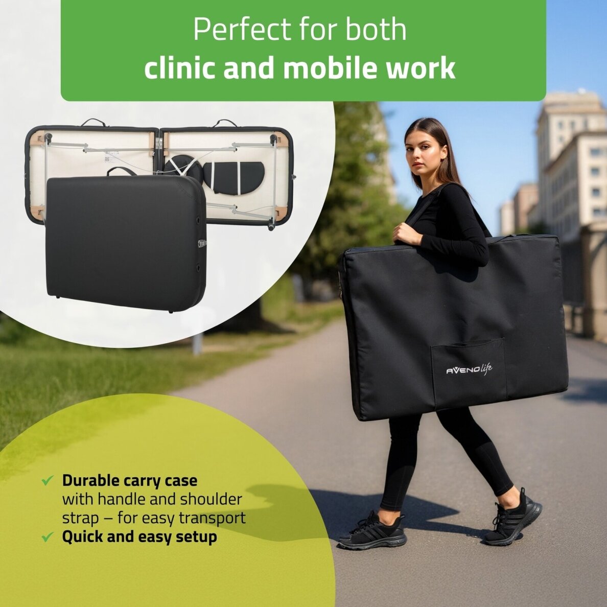 Sulankstomas masažo stalas AVENO LIFE Nina 60 Comfy Base – aliumininis, tik 10 kg 5 Sulankstomas masažo stalas AVENO LIFE Nina 60 Comfy Base – aliumininis, tik 10 kg 5