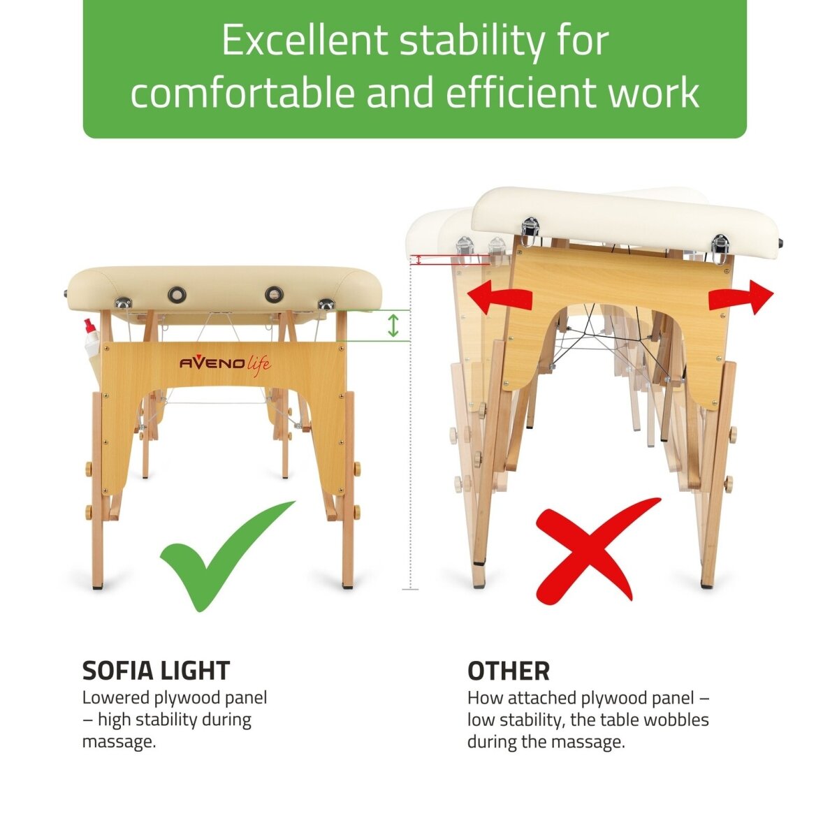 Sulankstomas masažo stalas AVENO LIFE Sofia Light 60 Comfy Base – medinis, 12,5 kg 4