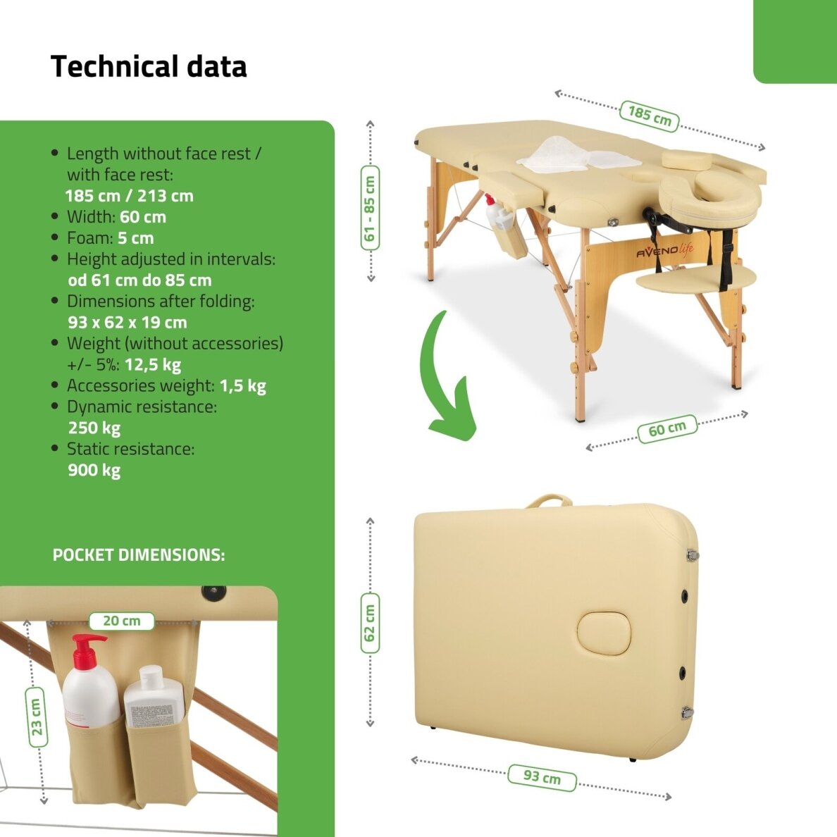 Sulankstomas masažo stalas AVENO LIFE Sofia Light 60 Comfy Base – medinis, 12,5 kg 5 Sulankstomas masažo stalas AVENO LIFE Sofia Light 60 Comfy Base – medinis, 12,5 kg 5
