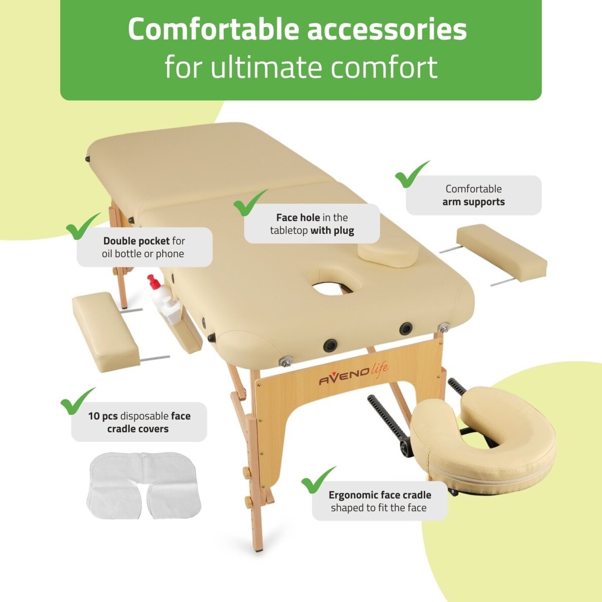 Sulankstomas masažo stalas AVENO LIFE Sofia Light 60 Comfy Base – medinis, 12,5 kg 7