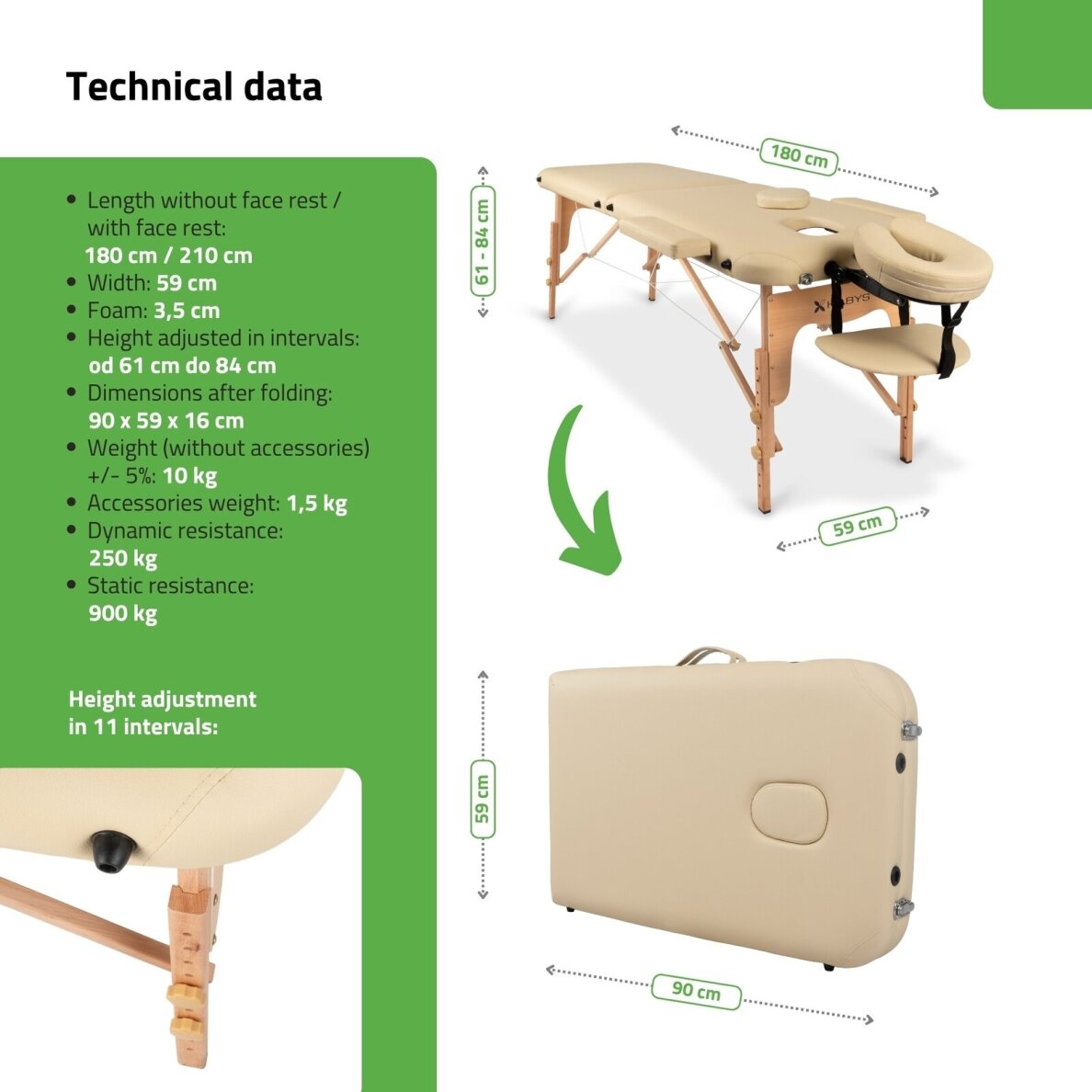 Sulankstomas masažo stalas HABYS Lira 59 Comfy Base – medinis, 10 kg 3