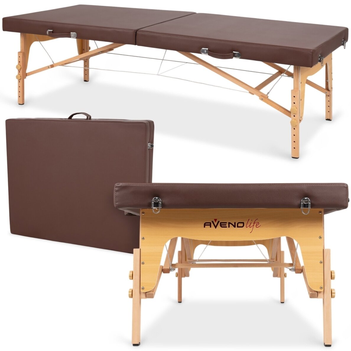 Sulankstomas tajų masažo stalas AVENO LIFE Niro 80 PU – medinis, 45–64 cm