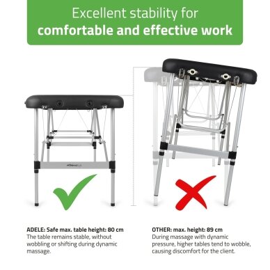 Sulankstomas masažo stalas AVENO LIFE Adele 70 Comfy Base – aliumininis, 3 dalių, reguliuojamas 5