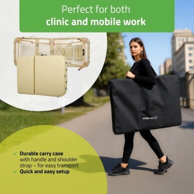 Sulankstomas masažo stalas AVENO LIFE Bianca 70 Comfy Base – medinis, 3 dalių, reguliuojamas 8 Sulankstomas masažo stalas AVENO LIFE Bianca 70 Comfy Base – medinis, 3 dalių, reguliuojamas 8