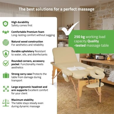 Sulankstomas masažo stalas AVENO LIFE Bianca 70 Comfy Base – medinis, 3 dalių, reguliuojamas 2 Sulankstomas masažo stalas AVENO LIFE Bianca 70 Comfy Base – medinis, 3 dalių, reguliuojamas 2
