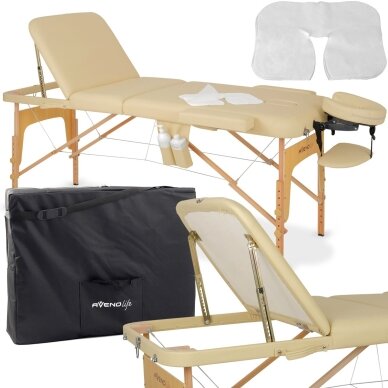Sulankstomas masažo stalas AVENO LIFE Bianca 70 Comfy Base – medinis, 3 dalių, reguliuojamas