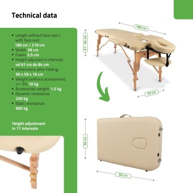 Sulankstomas masažo stalas HABYS Lira 59 Comfy Base – medinis, 10 kg 3