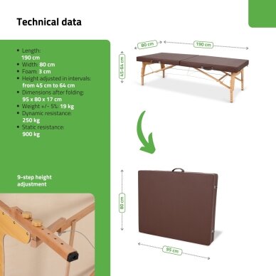 Sulankstomas tajų masažo stalas AVENO LIFE Niro 80 PU – medinis, 45–64 cm 2